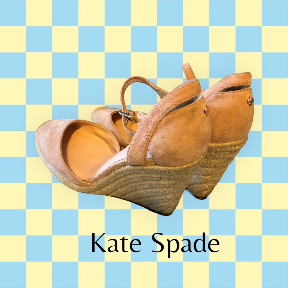 Kate Spade, blush pink/ peach wedge espadrille, never worn, size 6.5 narrow.